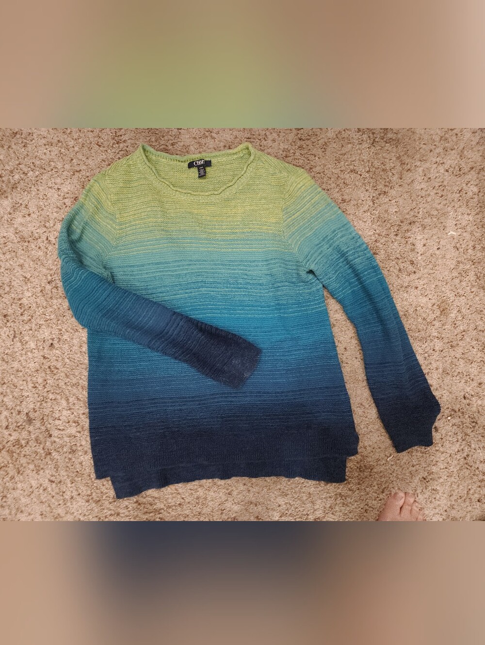 Chaps Ralph Lauren Cotton Sweater Ombre Lime Green-Blue Long Sleeve Medium